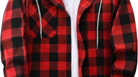 Men’s Flannel Shirt Plaid Hoodie Long Sleeve