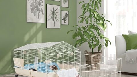 67″ L Rolling Rabbit Cage with Foldable Playpen